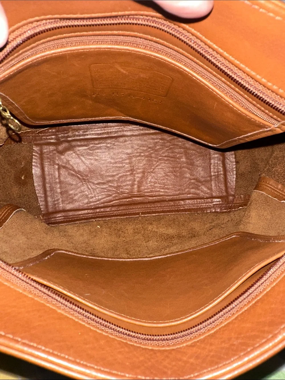 Vintage Coach Brown Leather Shoulder Bag with Brass Ring Detail #4161